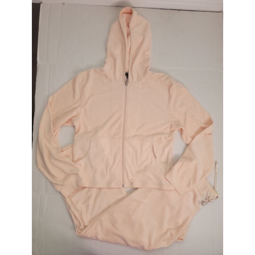 BCBG Tracksuit Set Hoodie Pants Lace Up Front Low Rise L/XL Peach